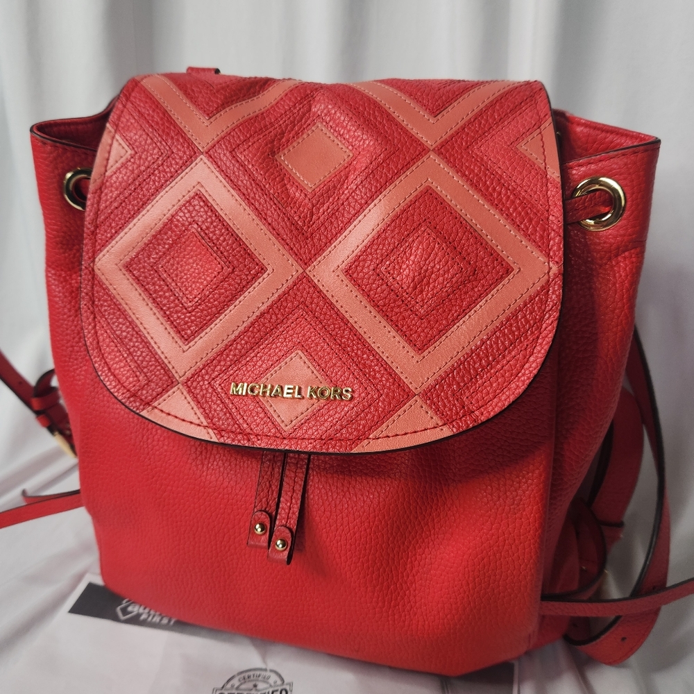 Michael Kors Red Riley Backpack - Picture 3 of 16
